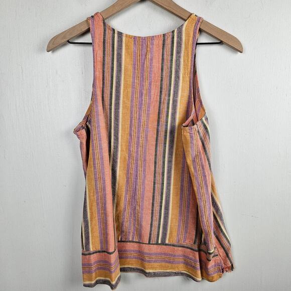 Drew Anthropologie Linen Agave Stripe Tank Top M Pink Gold Multicolor Boho - Picture 6 of 7